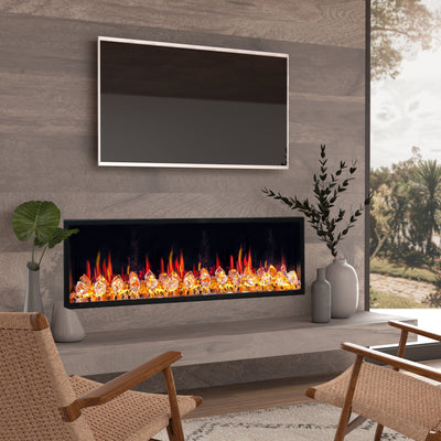 Litedeer Homes Latitude 55-inch Ultra Slim Built-in Electric Fireplace with Acrylic Crushed Ice Rocks ZEF55VC