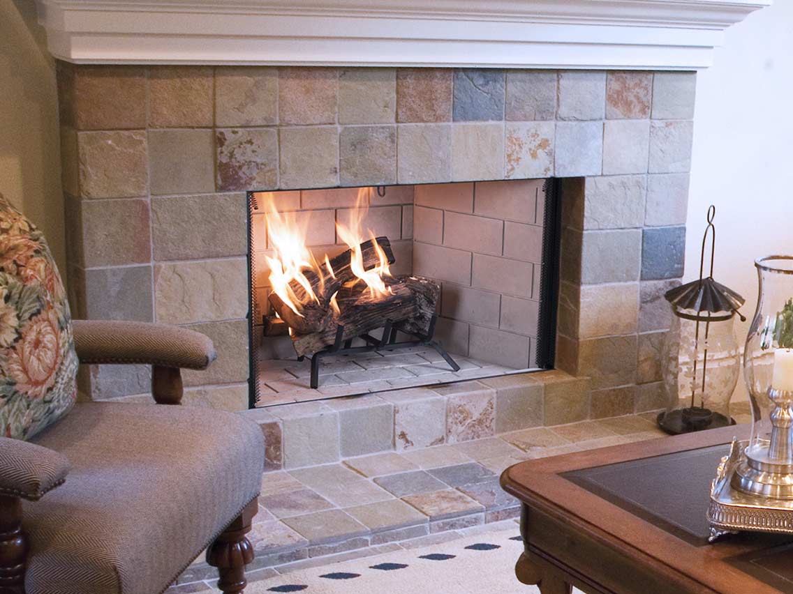 Superior 42 Paneled Wood Burning Fireplace- White Stacked Refractory Panels