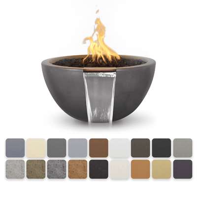 The Outdoor Plus Luna GFRC 30" Concrete Round 12V Electronic Ignition Fire & Water Bowl OPT-LUNFW30E12V