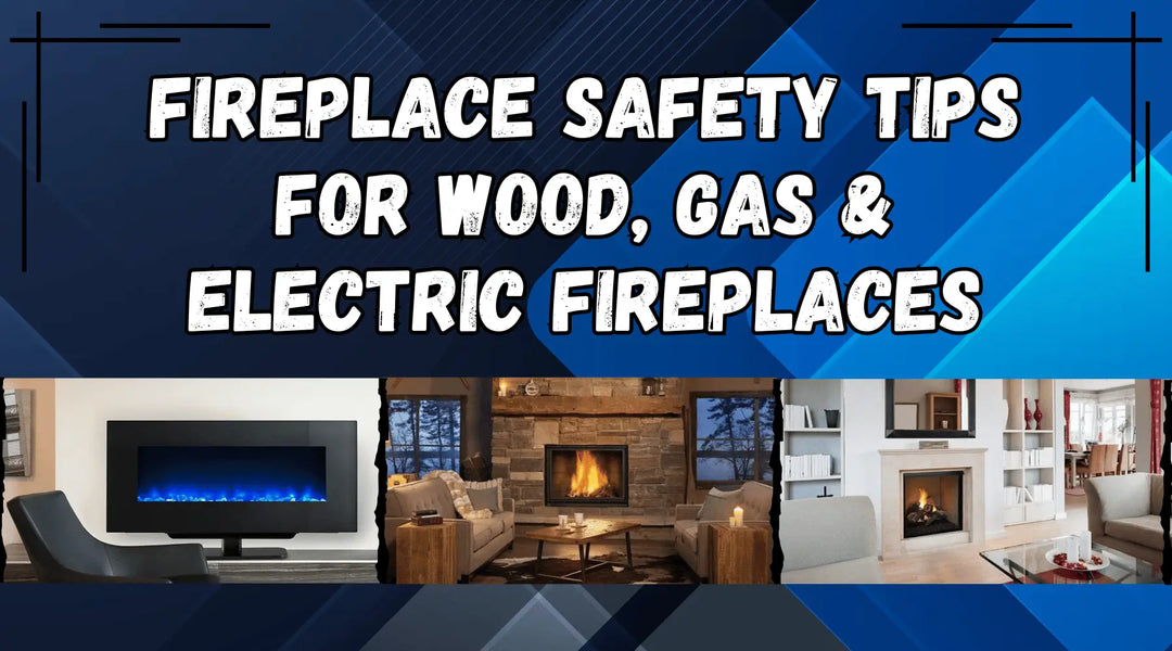 Wood, gas and electric fireplaces in living rooms highlighting essential fireplace safety tips for safe home heating.