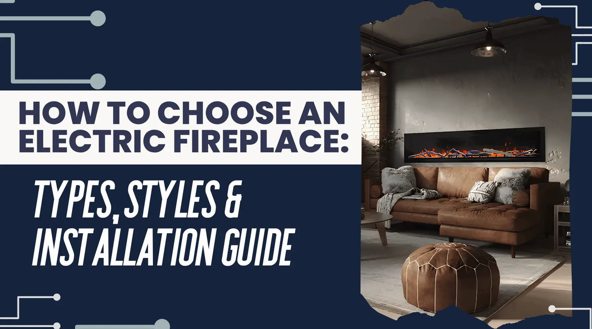 Modern electric fireplace in a living room illustrating electric fireplace types, styles, selection and installation options.