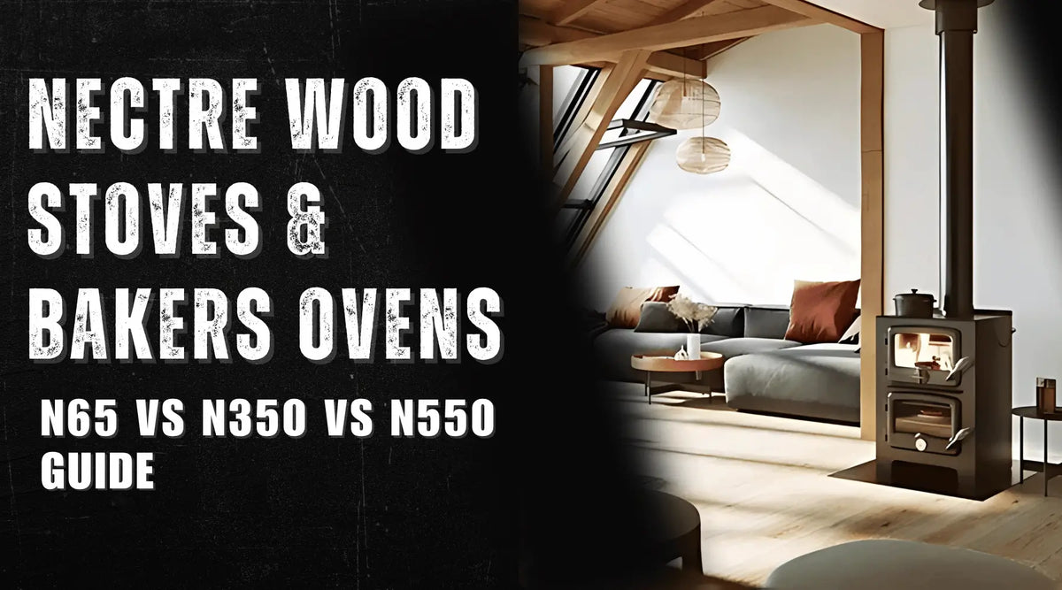 Nectre wood stove in a modern living room for an N65, N350 and N550 wood stoves and bakers ovens comparison guide.