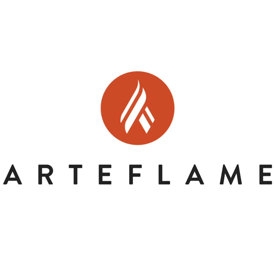 Arteflame logo with orange flame icon and modern black text on white background representing premium outdoor fire pit collection.