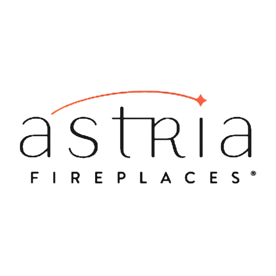 Astria Fireplaces logo with modern lowercase lettering and orange arc accent above, representing premium indoor and outdoor fireplace brand.
