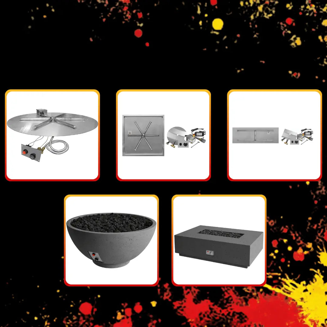 Best Firegear Black Friday sale collection featuring fire pit inserts, burners, ignition kits, and fire bowls.