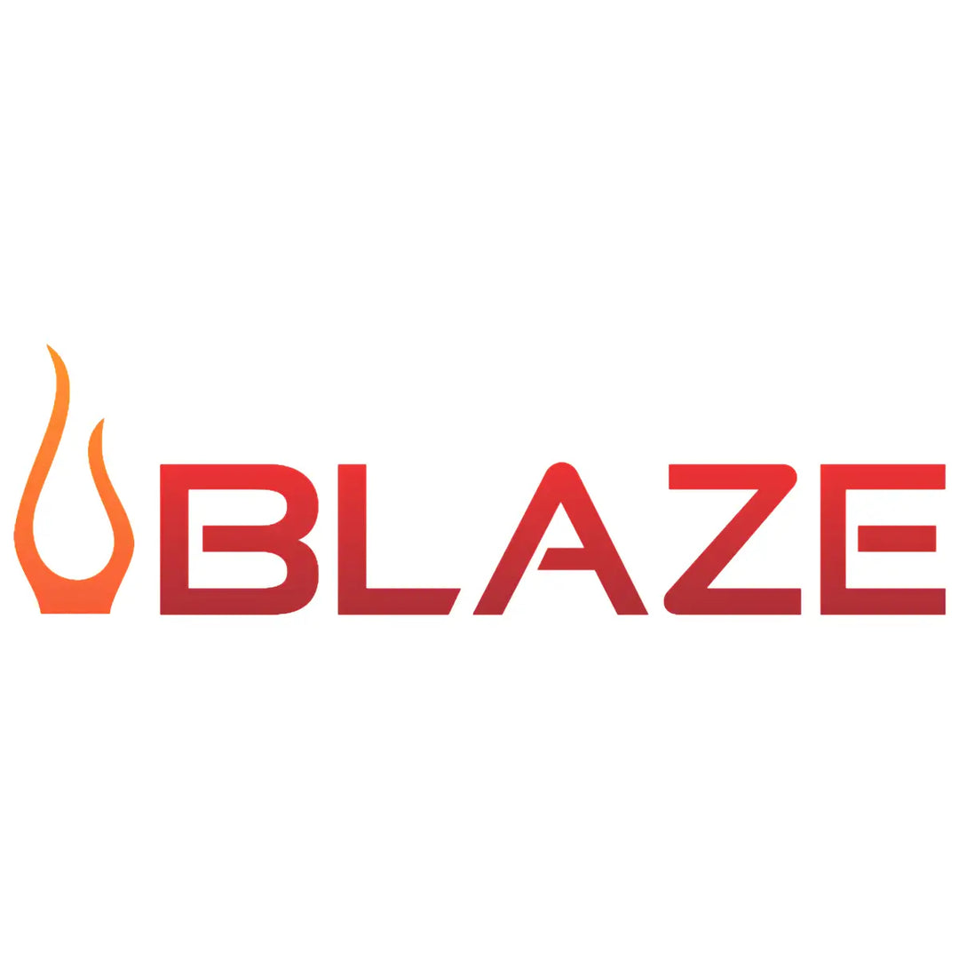 Blaze logo with orange flame icon and bold red text on white background, representing premium outdoor grilling and kitchen products.