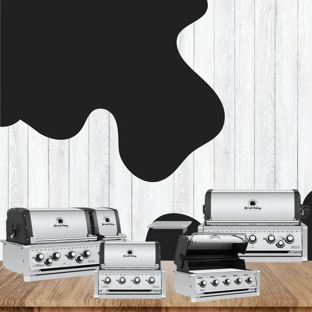 Broil King built-in grills collection with stainless steel gas grills for premium outdoor kitchen cooking setups.
