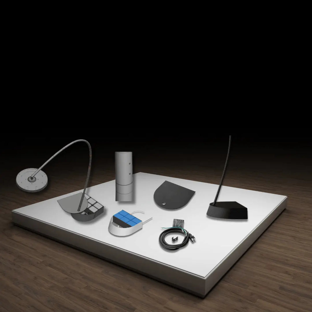 Bromic Eclipse Smart-Heat portable heater components with mounting base, pole, and accessories in a modern modular display.