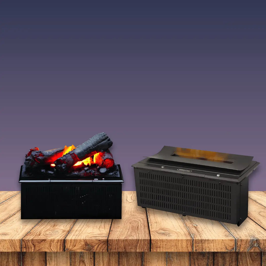 Dimplex electric fireplace inserts collection with realistic ember logs and modern built-in flame displays.