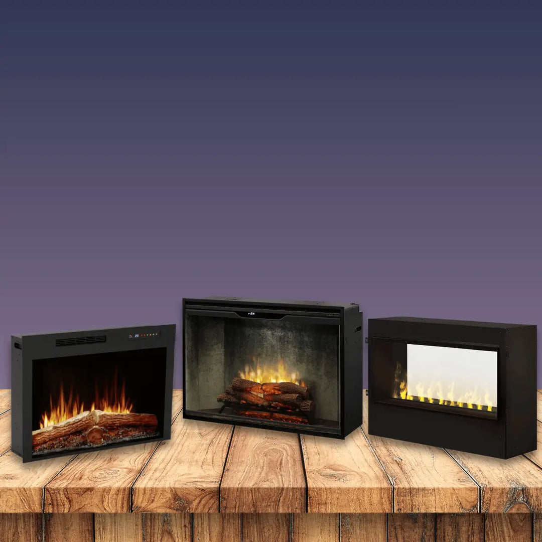 Dimplex electric fireboxes collection featuring modern built-in fireplace inserts with realistic flames.