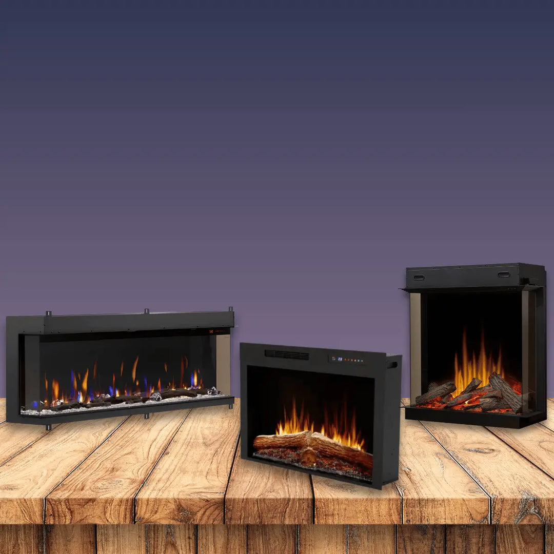 Dimplex electric fireplace collection featuring modern linear, built-in, and firebox fireplace designs.