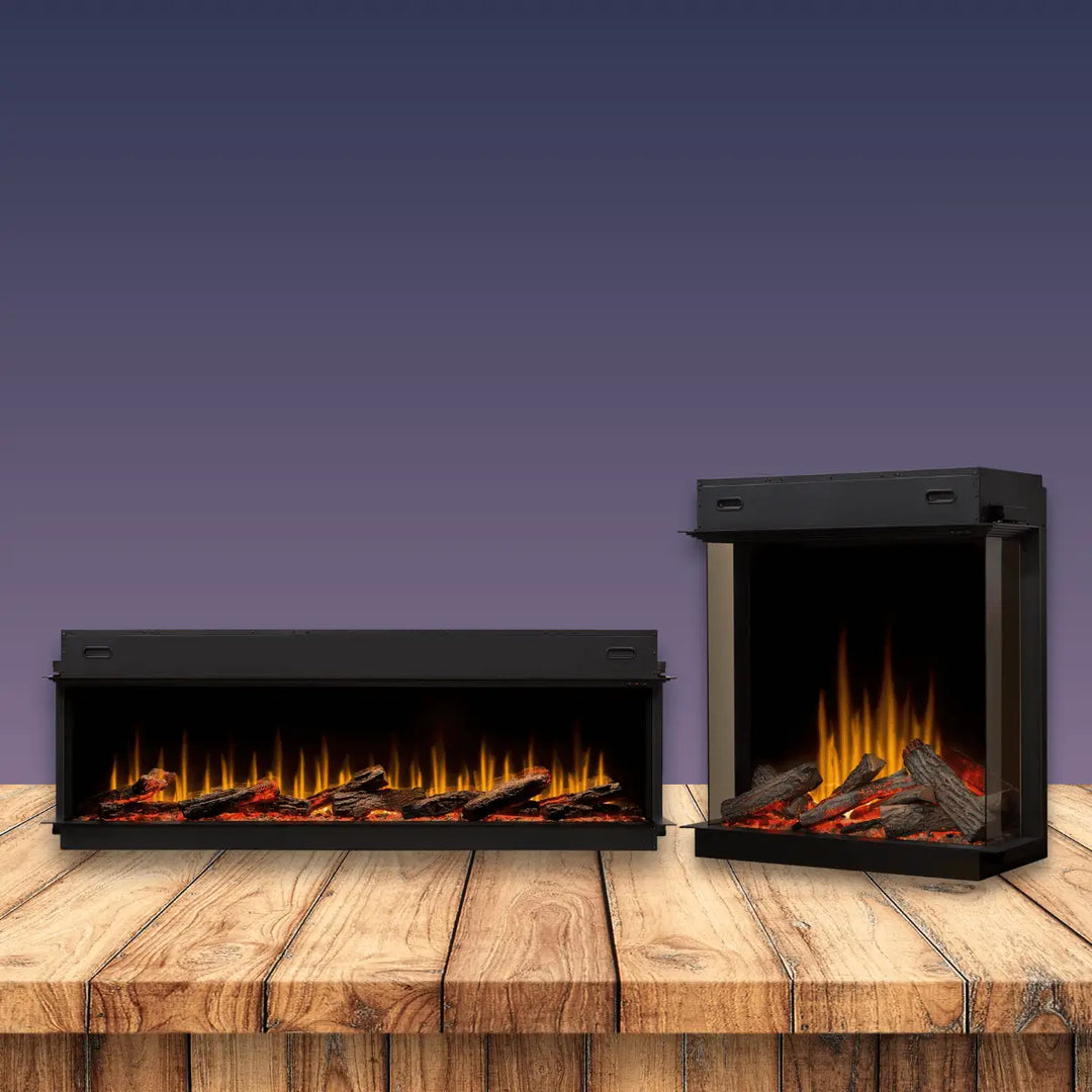 Dimplex Ignite XL Series electric fireplace collection with modern built-in linear and vertical flame displays.