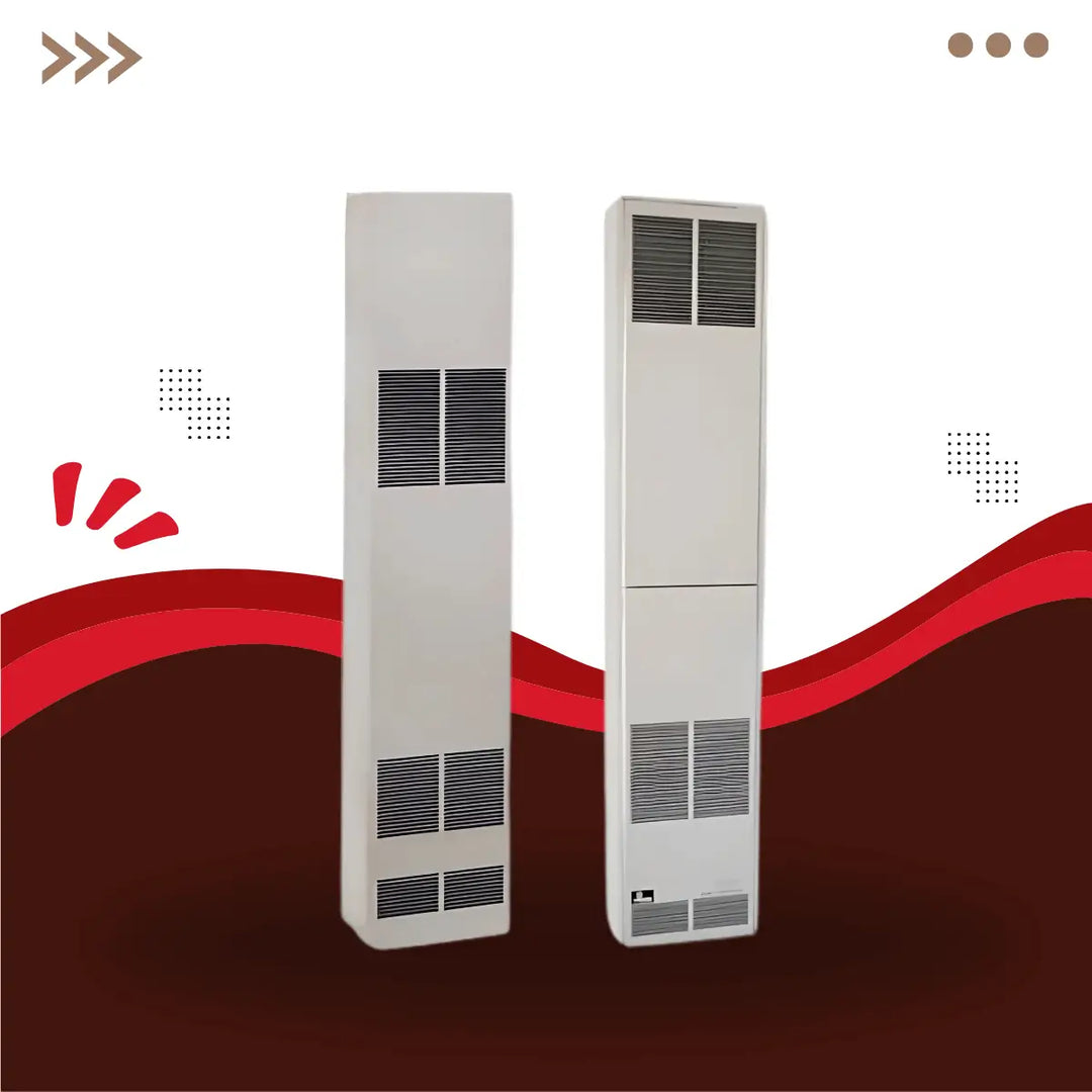 Empire Heating Systems direct-vent counterflow wall furnace series featuring tall slim wall-mounted gas heaters with front ventilation panels, efficient space-saving indoor heating solutions