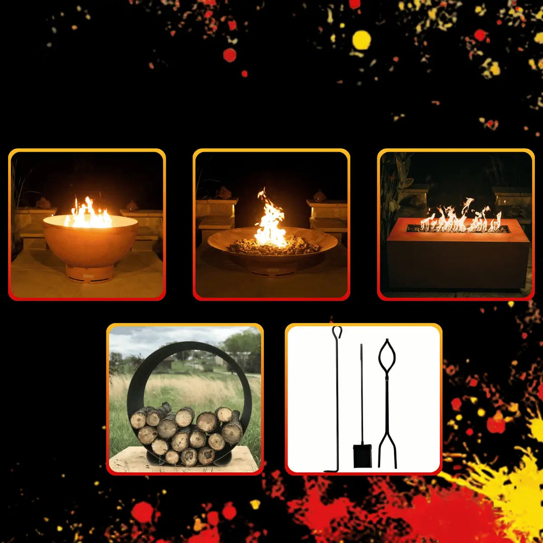 Fire Pit Art Black Friday sale collection with outdoor fire pits, firewood holder, and fireplace tools for modern backyard setups.