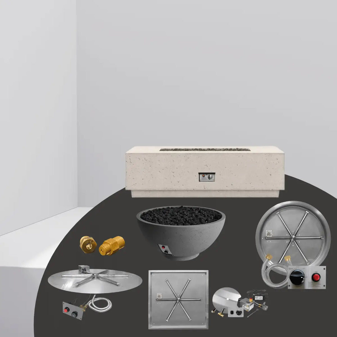 Firegear TPSI Collection with fire pit burners, ignition systems, gas controls, and modern fire pit components.