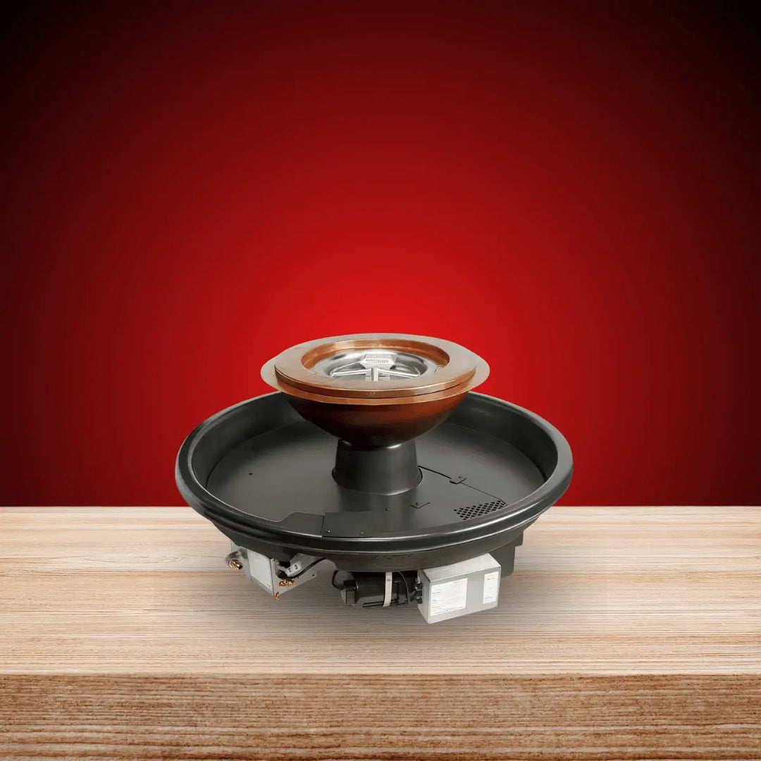 HPC Fire Evolution 360 Series fire pit burner with copper bowl design and integrated ignition system.