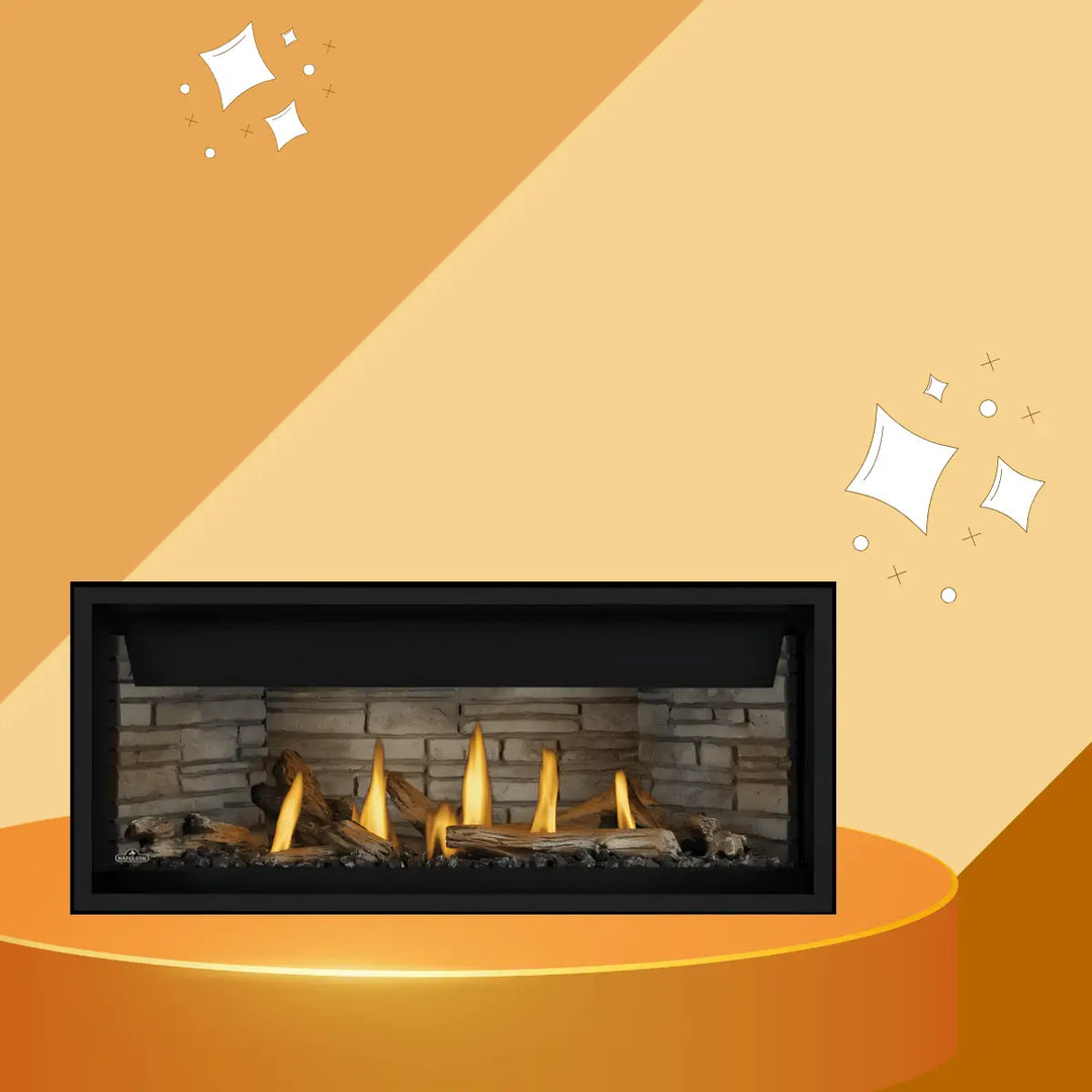 Napoleon Ascent Linear Premium Series fireplace featuring a sleek built-in gas fireplace with realistic flames, log set, and modern linear design for contemporary home interiors
