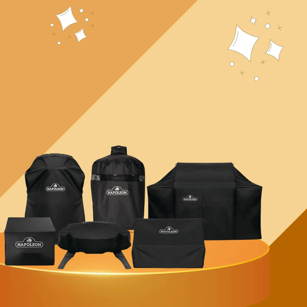 Napoleon grill covers collection featuring durable weather-resistant covers for BBQ grills, smokers, and outdoor cooking equipment to protect against rain, dust, and UV damage