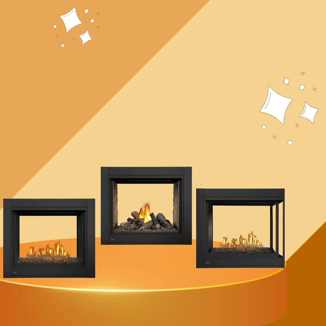 Napoleon Multi-View Series direct vent gas fireplaces collection with modern multi-sided glass viewing.
