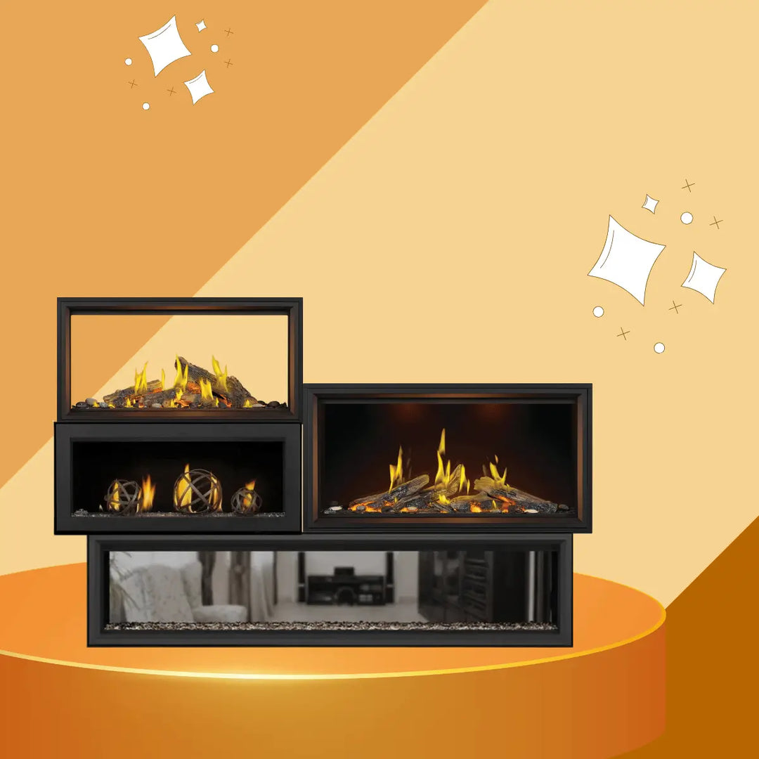 Napoleon Vector Series direct vent gas fireplaces featuring modern linear designs and realistic flame presentation.