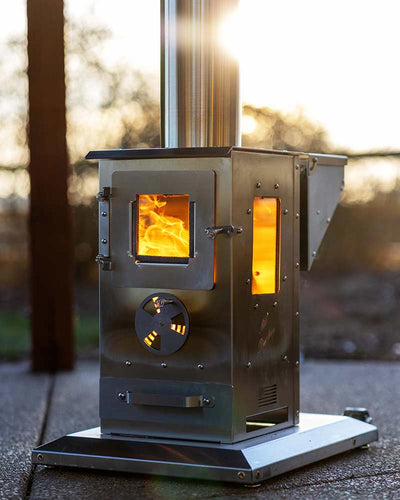 Timber Stoves 84 inch Lil Timber Freestanding Pellet Patio Heater WPPHLTSS1.0  Flame Authority