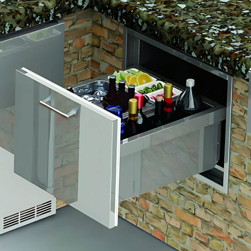 Alfresco 26 Inch Under Counter Ice Drawer & Beverage Center AXE-ID Flame Authority