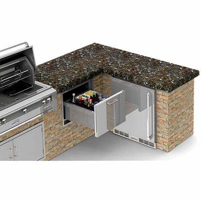 Alfresco 26 Inch Under Counter Ice Drawer & Beverage Center With Marine Armour AXE-ID-MARINE Flame Authority