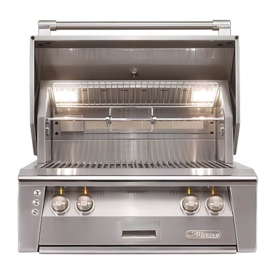 Alfresco ALXE 30-Inch Built-In Gas Grill with Rotisserie With Marine Armour Flame Authority