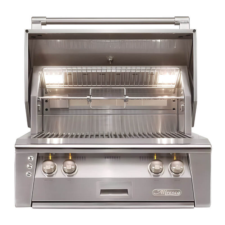 Alfresco ALXE 30-Inch Built-In Grill With Sear Zone And Rotisserie Flame Authority