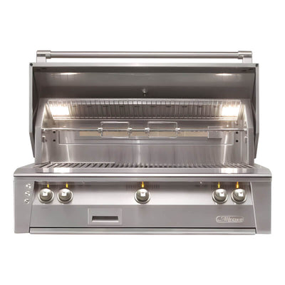 Alfresco ALXE 42-Inch Built-In Gas Grill With Marine Armour, Sear Zone, And Rotisserie Flame Authority