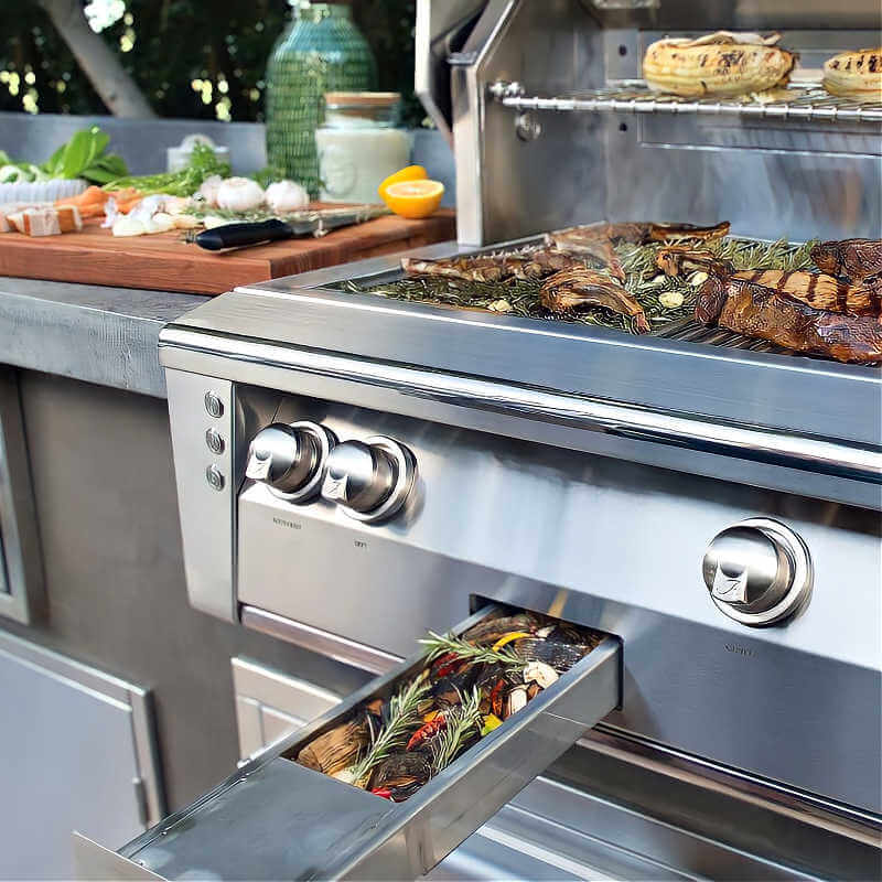 Alfresco ALXE 42-Inch Gas Grill on Deluxe Cart With Rotisserie Flame Authority