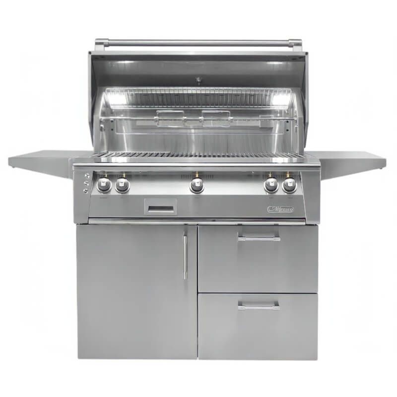 Alfresco ALXE 42-Inch Gas Grill on Deluxe Cart With Sear Burner And Rotisserie Flame Authority