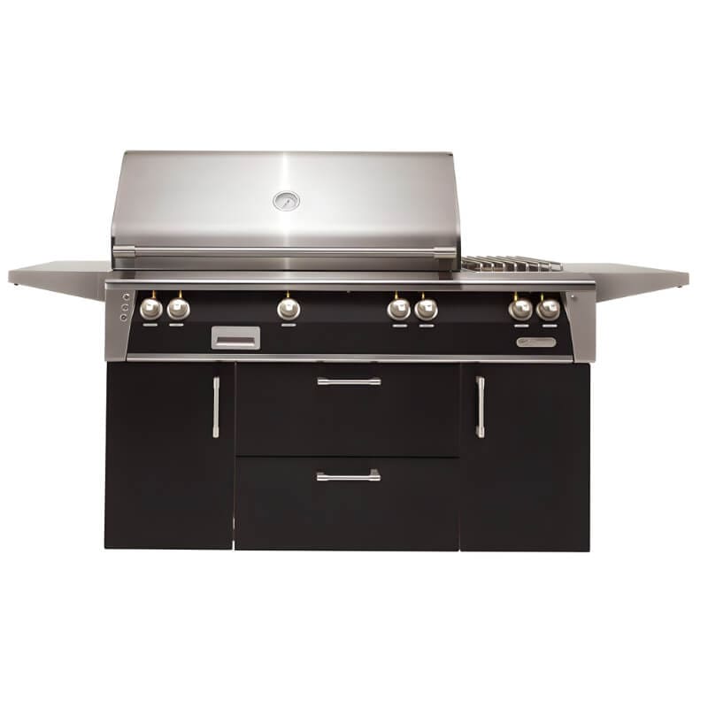 Alfresco ALXE 56-Inch Freestanding Gas Deluxe Grill With Rotisserie And Side Burner Flame Authority