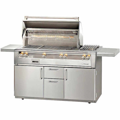 Alfresco ALXE 56-Inch Freestanding Gas Deluxe Grill With Rotisserie And Side Burner Flame Authority