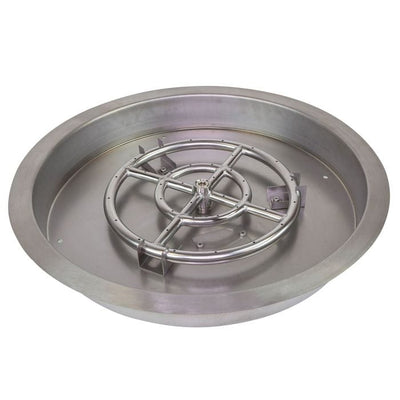 The Athena Dip RD stainless steel round fire pit burner kit with a drop-in bowl pan includes a durable round burner designed for outdoor use. The kit features a sleek stainless steel finish and a bowl pan for easy installation and flame distribution.