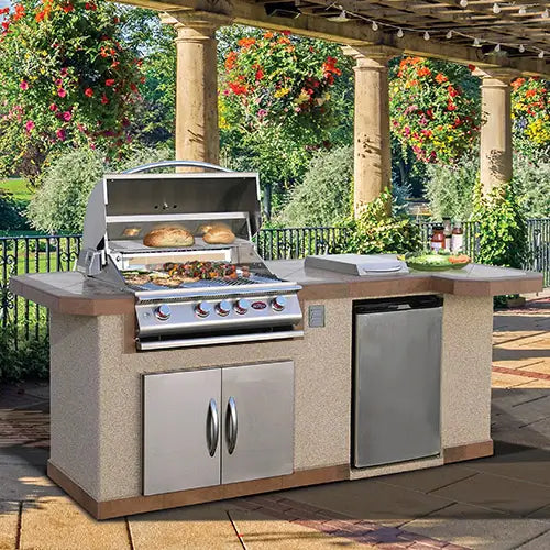 Cal Flame Avalon Q 820 R/L Outdoor BBQ Island with 4-Burner G4 LP Grill BBQ Islands BBK-820 R/L Flame Authority