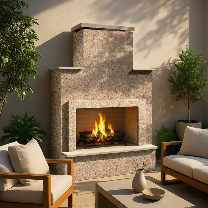 Cal Flame Cancun 903-2 Contemporary Outdoor Gas Fireplace with Bottom Mantel – 90,000 BTU