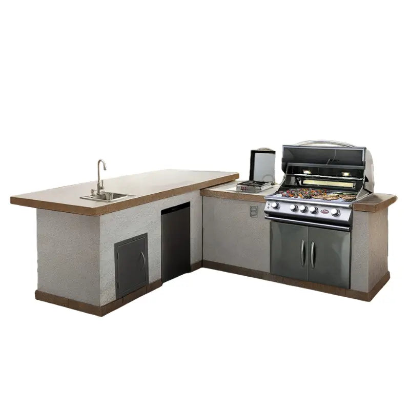 Cal Flame Carmel Q 870 R/L L-Shaped Outdoor BBQ Kitchen with P4 4-Burner Grill – BBK-870 R/L BBQ Islands BBK-870 R/L Flame Authority