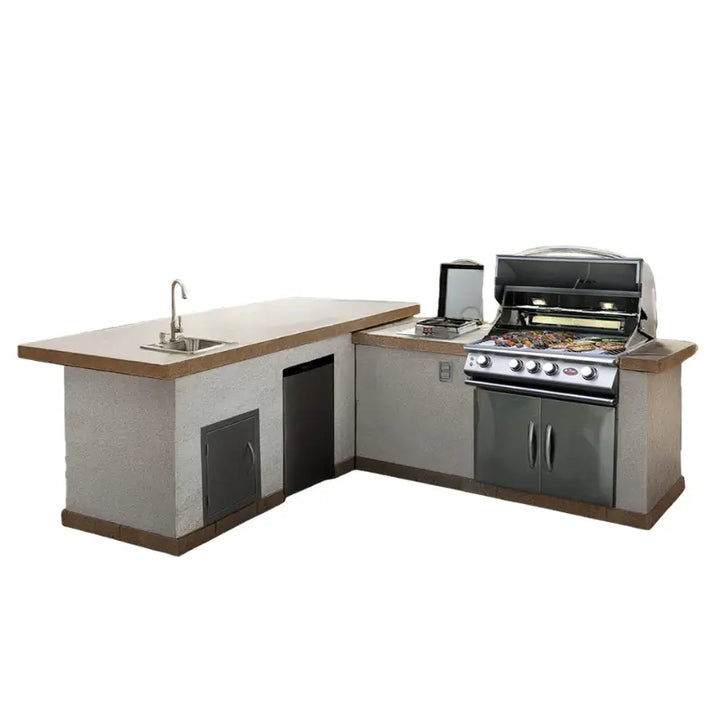 Cal Flame Carmel Q 870 R/L L-Shaped Outdoor BBQ Kitchen with P4 4-Burner Grill – BBK-870 R/L BBQ Islands BBK-870 R/L Flame Authority
