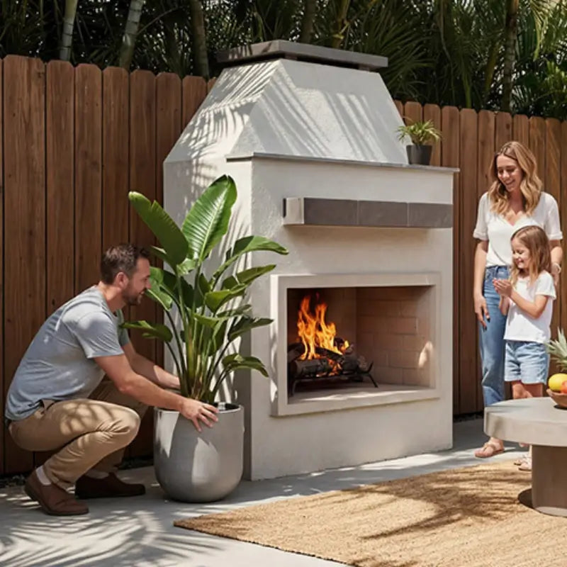 Cal Flame Laredo FRP-905-1 46-Inch Outdoor Gas Fireplace with Mantel – 90,000 BTU Fireplaces FRP905-1 Flame Authority