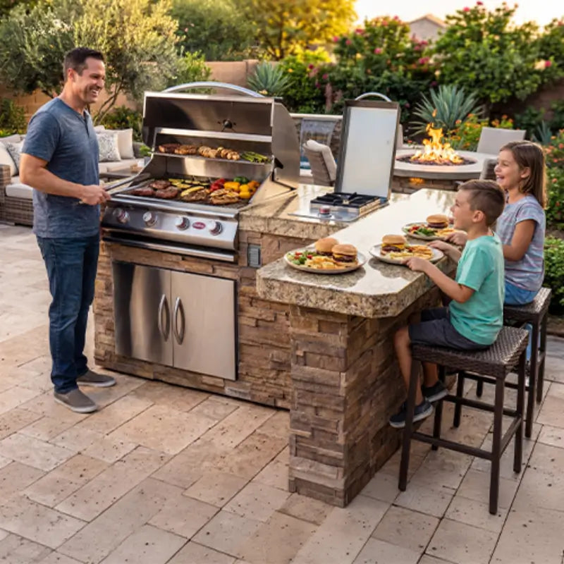 Cal Flame Malibu Q 830 R/L Outdoor Kitchen Island with G4 Grill – BBK-830 R/L BBQ Islands BBK-830 R/L Flame Authority