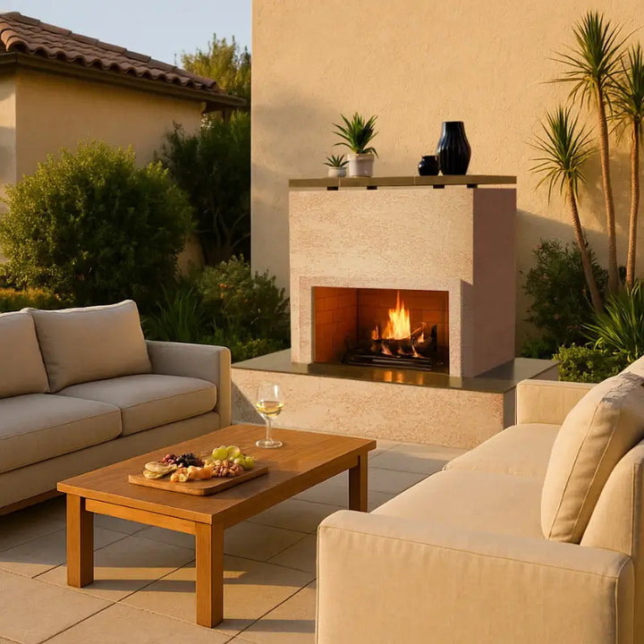 Cal Flame Sahara FRP-901-3 72-Inch Outdoor Gas Fireplace with Wrap-Around Mantel – 90,000 BTU Fireplaces Flame Authority