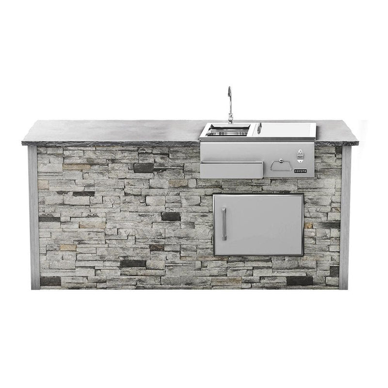 Coyote 8ft Gray Stone Refreshment Bar Island on Right RTAC-B8-RR-SG BBQ Islands RTAC-B8-RR-SG Flame Authority