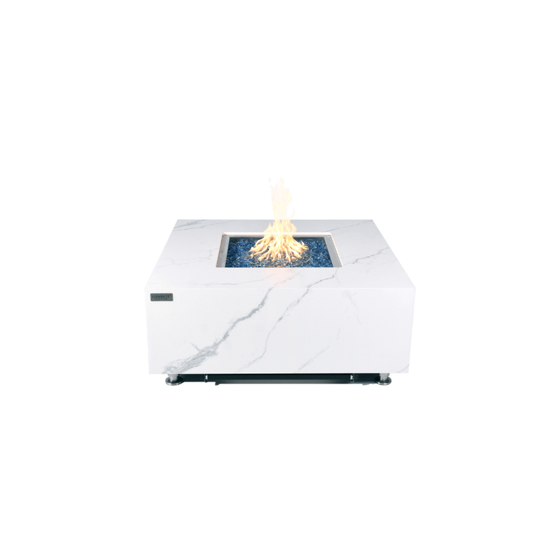 Elementi Plus Bianco Marble Porcelain Fire Table White Flame Authority