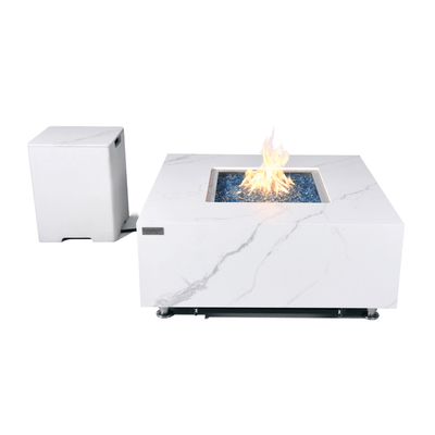 Elementi Plus Bianco Marble Porcelain Fire Table White Flame Authority