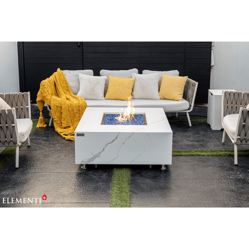 Elementi Plus Bianco Marble Porcelain Fire Table White Flame Authority