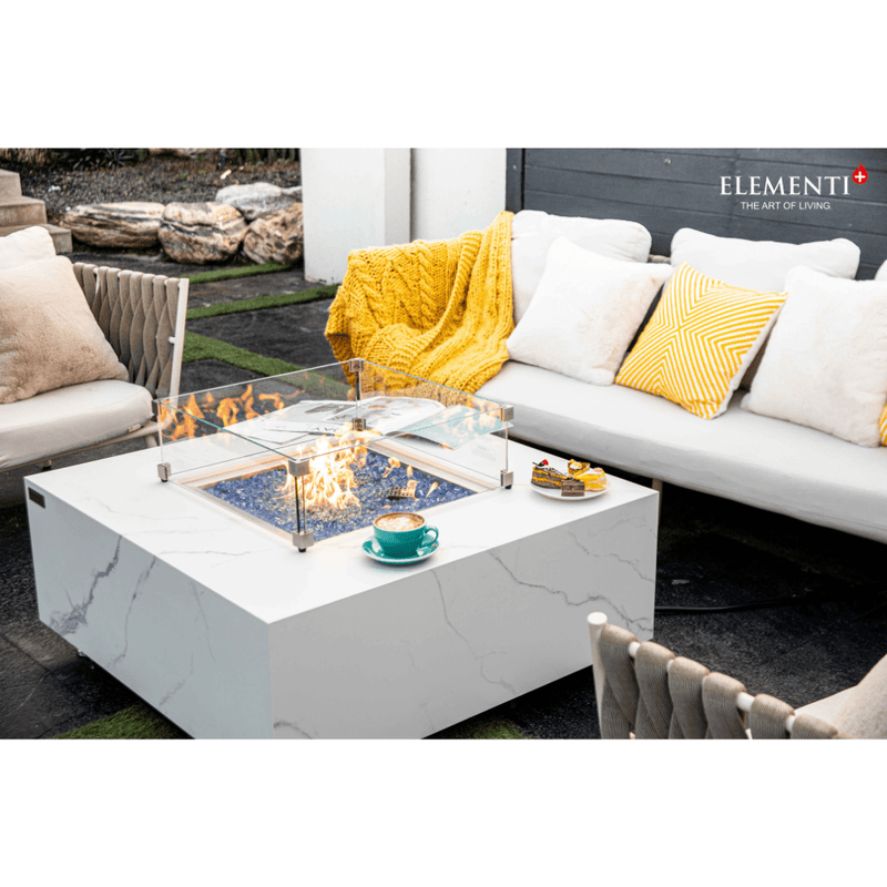 Elementi Plus Bianco Marble Porcelain Fire Table White Flame Authority