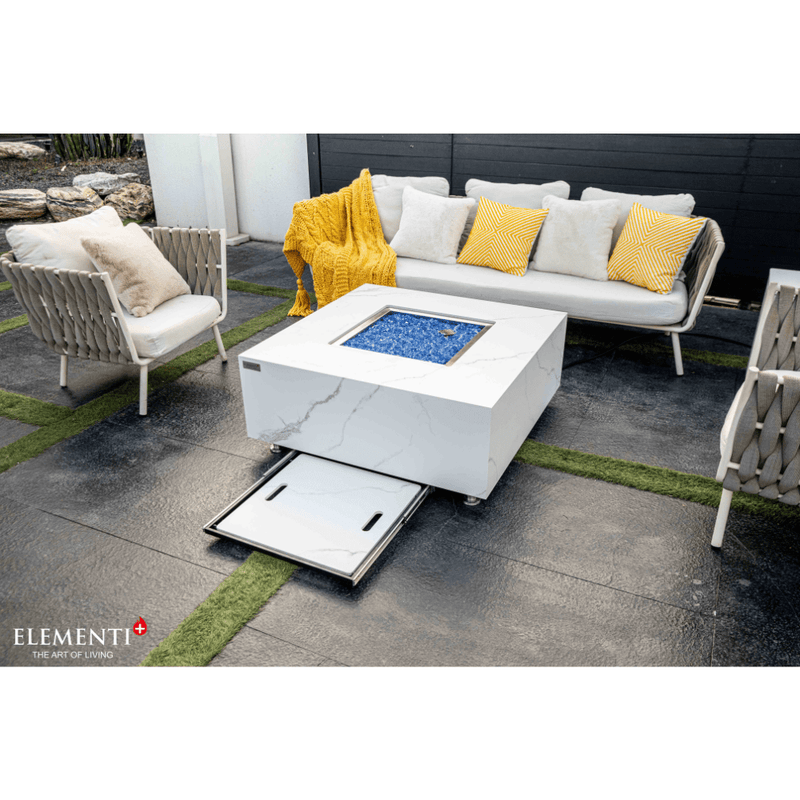 Elementi Plus Bianco Marble Porcelain Fire Table White Flame Authority