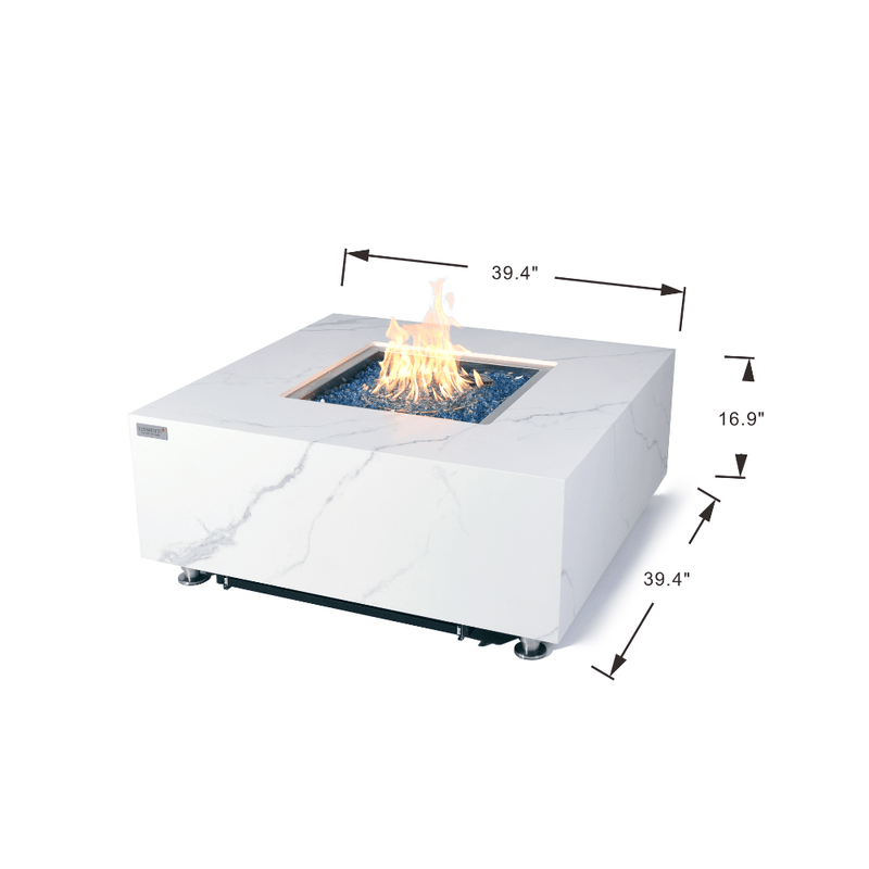 Elementi Plus Bianco Marble Porcelain Fire Table White Flame Authority