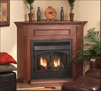 Empire White Mountain Hearth Vail Fireplace 24-inch Corner Cabinet, Oak Mantel with Base EMC22O